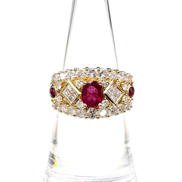 ルビー デザインリング YG イエローゴールド 指輪 メレダイヤ リング