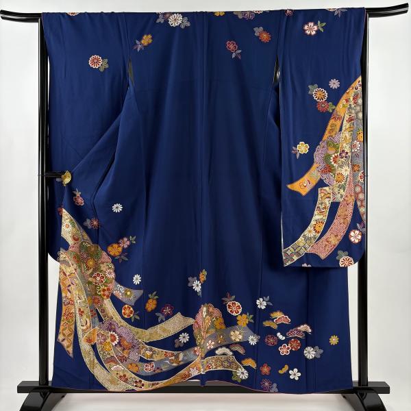 振袖 身丈157.5cm 裄丈66cm M 袷 熨斗 雪輪 金彩 染め分け 青紫 正絹