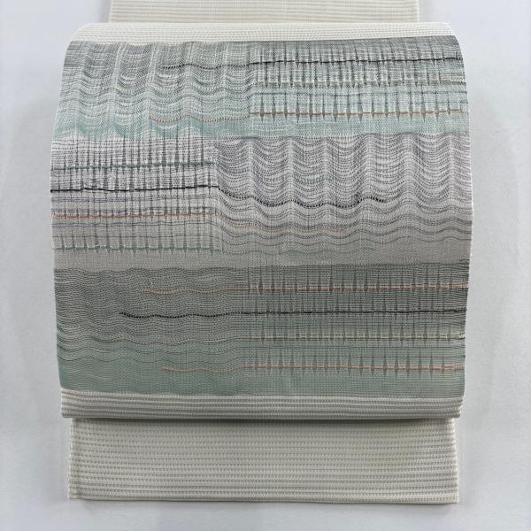 ◇507my39◇夏帯 透かし織 よろけ縞 水玉 金糸 袋帯◇美品 美品 袋帯 秀品 やまと 夏帯 絽 よろけ縞 縞 クリーム お太鼓柄 正絹