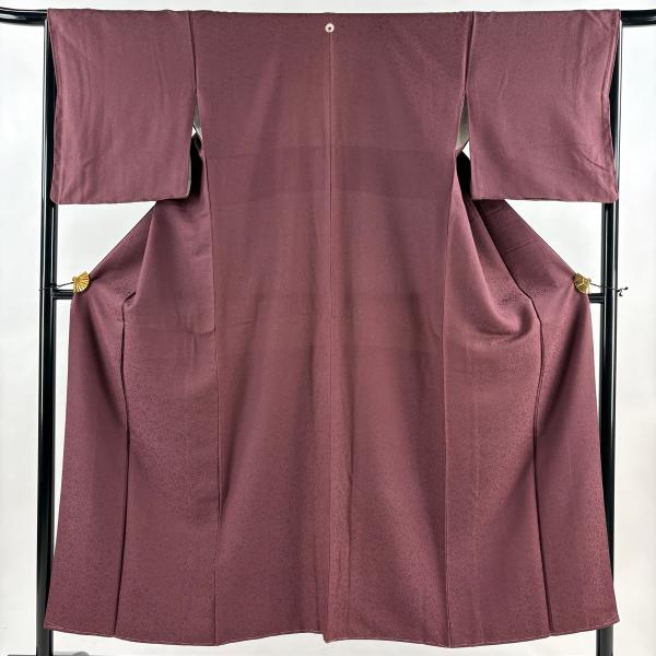 色無地 身丈150.5cm 裄丈65.5cm M 袷 地紋 紫 正絹 優品 一つ紋 中古