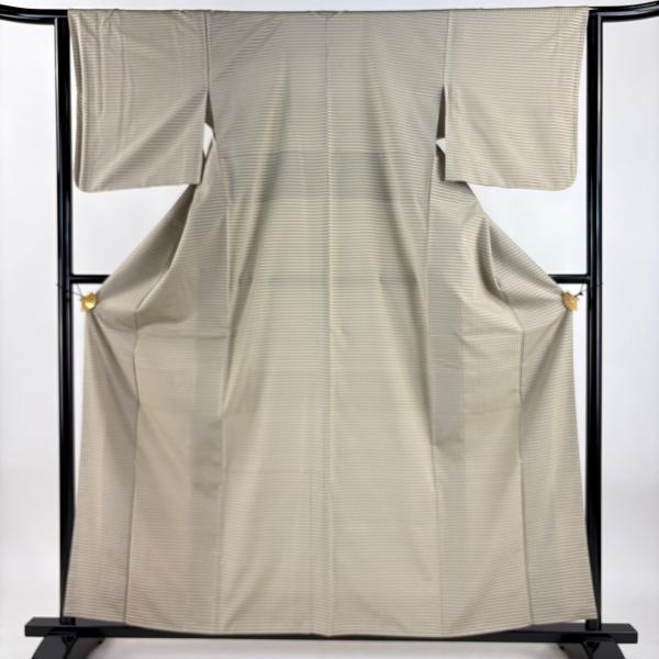 美品 紬 身丈159.5cm 裄丈63cm S 袷 格子 灰色 正絹 逸品 中古 在庫
