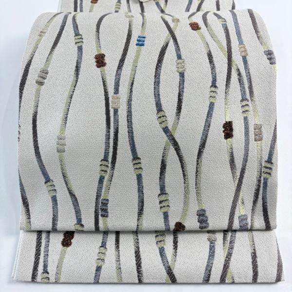 美品 袋帯 名品 帯締め 箔 ベージュ お太鼓柄 正絹 中古 : リユース