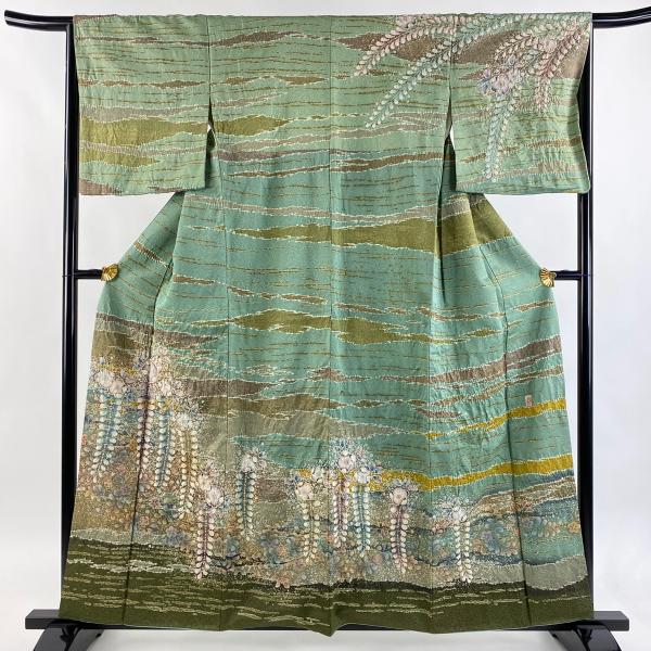 訪問着 身丈159cm 裄丈65.5cm M 袷 翠山工房 落款あり 辻が花 霞 金