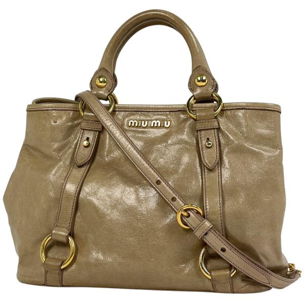 ミュウ Miu ロゴ ハンドバッグ 2WAY ショルダーバッグ レザー ベージュ
