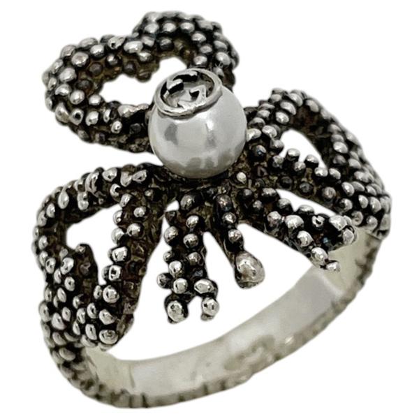 グッチ ハートクローバー インターロッキングパール リング　黒いぶし SV925 GUCCI グッチ インターロッキングG リング ハート クローバー 11.5号