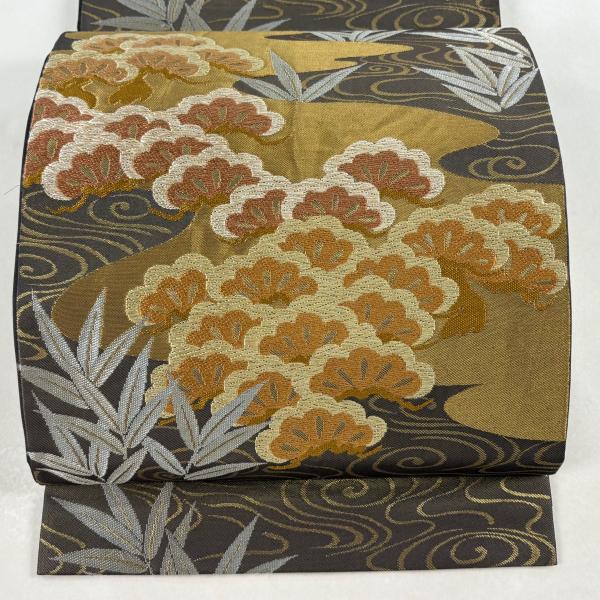 袋帯 名品 川島織物 落款あり 松竹 流水 唐織 金糸 金茶 六通 正絹