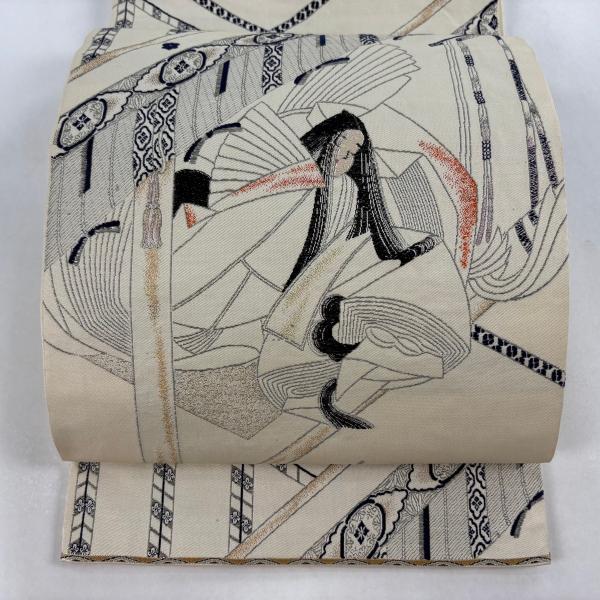 袋帯 逸品 龍村平蔵 落款あり 関西仕立て 紫式部 刺繍 箔 ベージュ