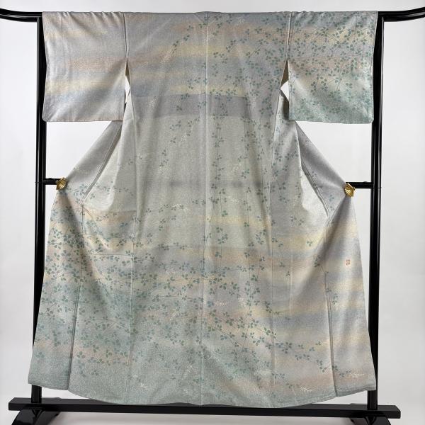 訪問着 身丈155.5cm 裄丈64.5cm M 袷 牛首紬地＊ 落款あり 枝花 霞