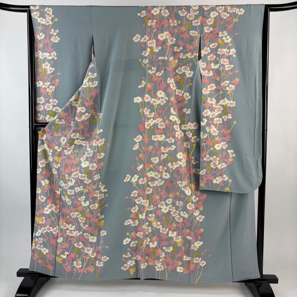 ‪‪❤︎‬ スカイブルー 吉祥 花々柄 振袖 身丈156 振袖 身丈161cm 裄丈64cm M 袷 加賀友禅 松井真夫 落款あり 草花 青