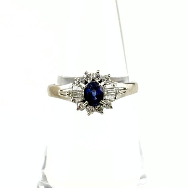 サファイア デザインリング プラチナ メレダイヤ 指輪 リング 13号