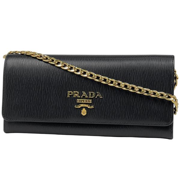 PRADA長財布【チェーン付き】 PRADA（プラダ） ロゴ チェーン ウォレット 長財布 レザー ネロ