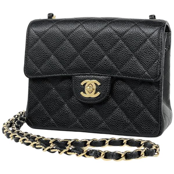 シャネル チェーンショルダーバッグ ミニ マトラッセ ココマーク シングルチェーン キャビアスキン A01115 CHANEL 黒 シャネル チェーンショルダーバッグ ミニ マトラッセ ココマーク