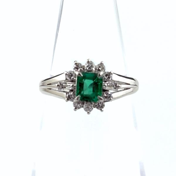 エメラルド デザインリング プラチナ メレダイヤ 指輪 リング 9号
