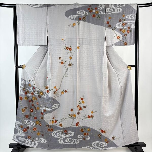 訪問着 身丈159.5cm 裄丈65cm M 袷 椿 霞 金銀彩 絞り 灰紫 正絹 秀品