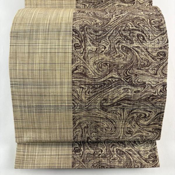 ⑦⓪⑥柿渋染 袋帯 全通 正絹 未使用品 美品 袋帯 名品 柿渋染 墨流し 金糸 ベージュ 全通 正絹 中古