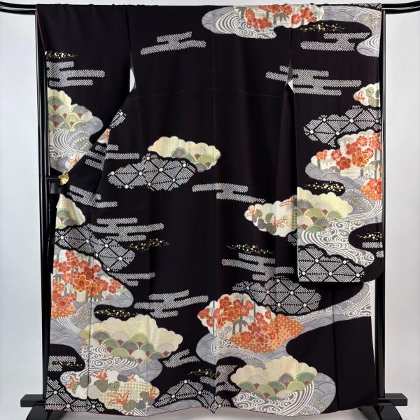 美品 振袖 身丈162cm 裄丈67cm M 袷 松竹梅 ヱ霞 金糸 絞り 濃紫 正絹