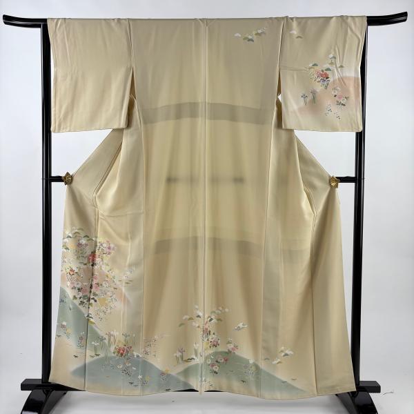訪問着 身丈161cm 裄丈65cm M 袷 草花 源氏香 金彩 ぼかし ベージュ