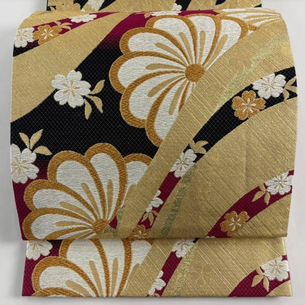 袋帯 秀品 桜 熨斗 金銀糸 箔 金色 六通 正絹 中古 : リユースセレクト