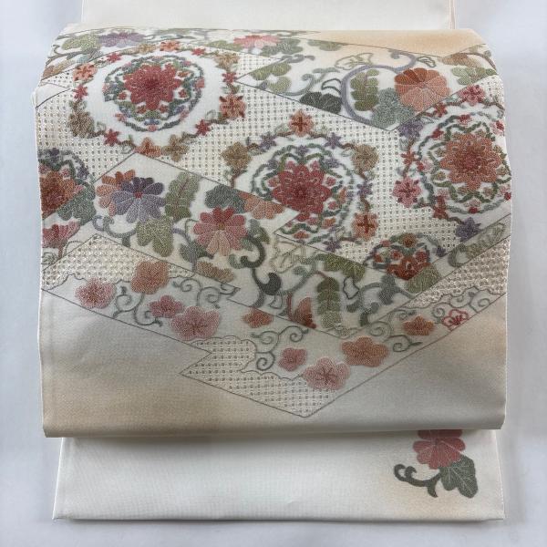 M295 相良刺繍　金駒刺繍　大華文　正絹　袋帯 M295 相良刺繍 金駒刺繍 大華文 正絹 袋帯 M295 相良刺繍 金駒刺繍 大