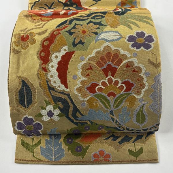 美品 袋帯 逸品 紋屋井関 落款あり 御寮織 関西仕立て 草花 刺繍 箔
