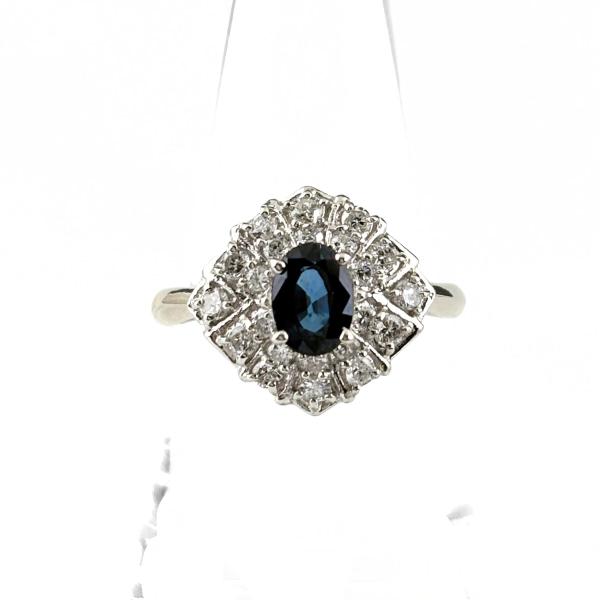 サファイアとメレダイアのリング サファイア デザインリング プラチナ メレダイヤ 指輪 リング 17号