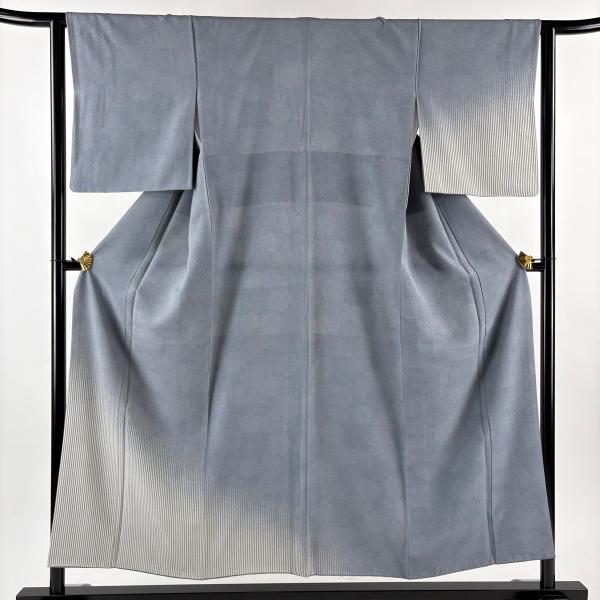 付下げ 身丈153cm 裄丈62.5cm S 袷 雪輪 縦縞 染め分け ぼかし 青灰色