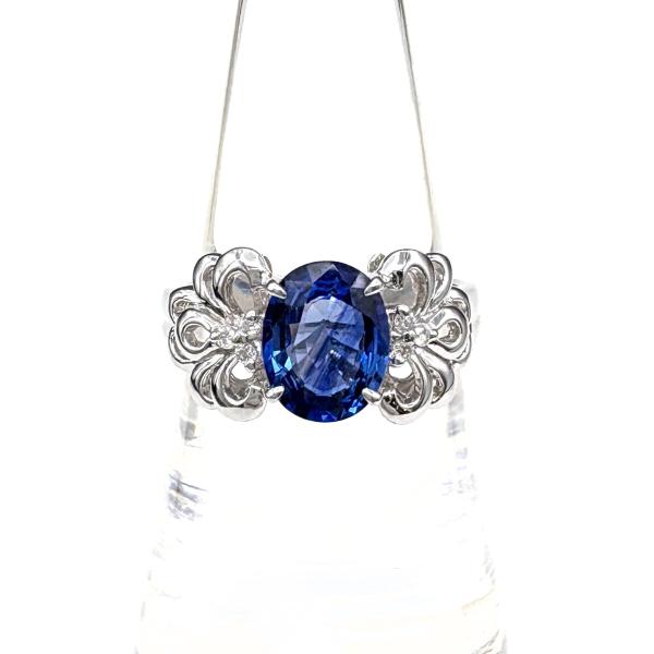 サファイアとメレダイアのリング サファイア デザインリング 指輪 メレダイヤ リング 15号 750