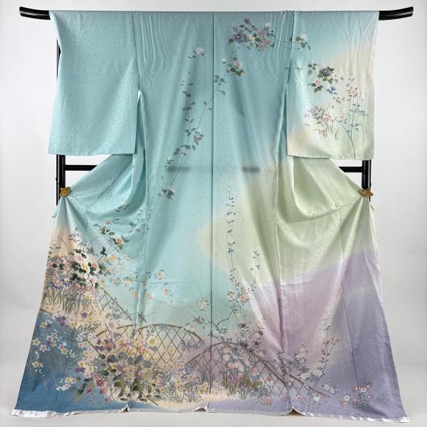 美品 訪問着 身丈184cm 裄丈69cm 未仕立て 仮絵羽 草花 光悦垣 金彩