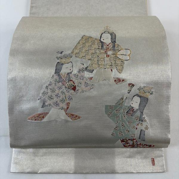 【超美品】袋帯 金駒刺繍　宝相華　お太鼓　シルバー kaipre_4000010002601