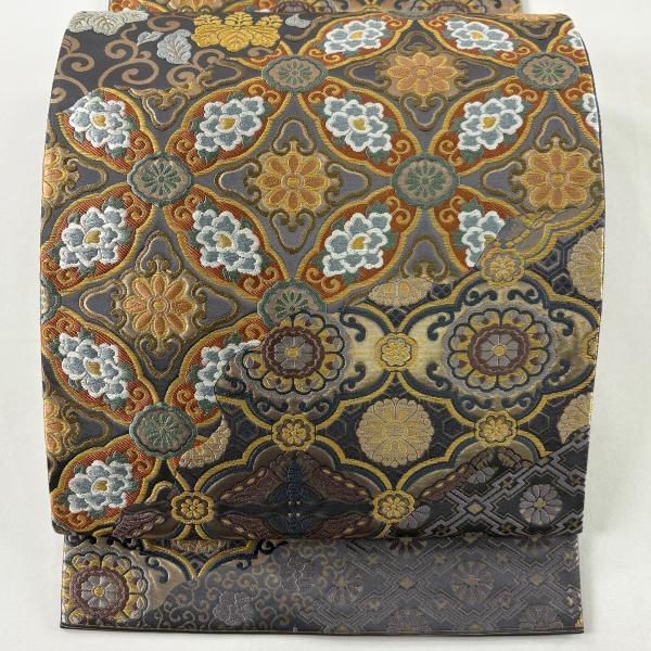 正絹 袋帯 六通柄 夢・みやび 螺鈿 七宝図案 豪華絢爛 逸品 美品 平和屋着物◎六通柄袋帯 文学の旅 流水文 螺鈿箔 正絹