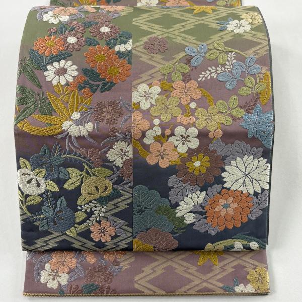 袋帯 名品 花丸文 松皮菱 唐織 箔 薄紫 六通 正絹 中古 : リユース