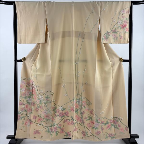 訪問着 身丈159.5cm 裄丈65cm M 袷 草花 金銀彩 薄オレンジ 正絹 秀品