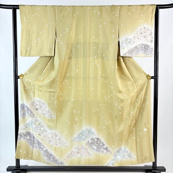 付下げ 身丈152.5cm 裄丈62.5cm S 袷 林 淳一 落款 山並み 桜 刺繍