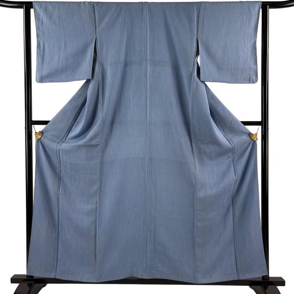 色無地 身丈158cm 裄丈62.5cm S 袷 地紋 青灰色 正絹 優品 中古