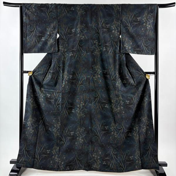 大島紬 身丈166cm 裄丈64.5cm M 袷 佐藤昭人 純泥染 証紙あり 草花