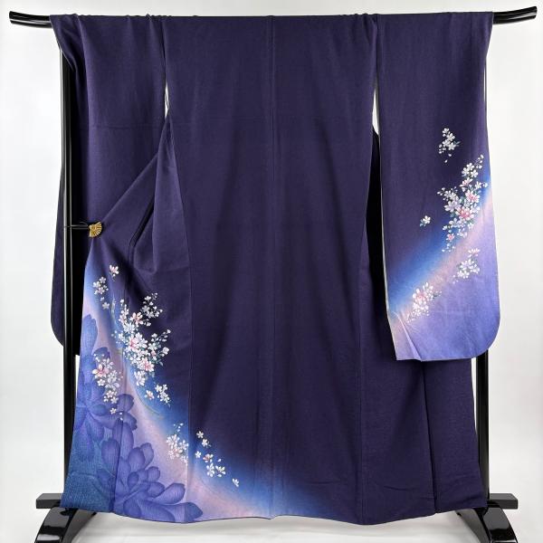 振袖 身丈162cm 裄丈70.5cm L 袷 やまと 草花 リボン 銀通し 金彩 紫