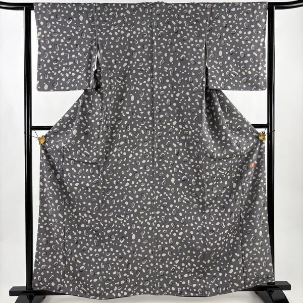 美品 小紋 身丈161.5cm 裄丈61cm S 袷 花井幸子 落款あり 幾何学 灰色