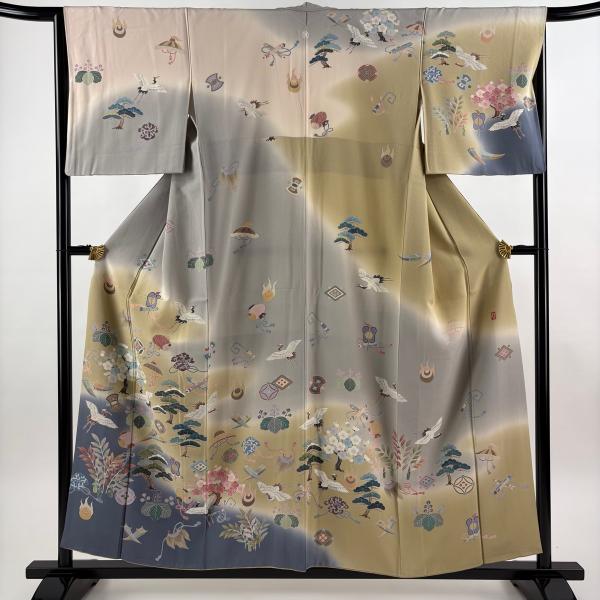 「縁」150ｃｍ～156ｃｍ ちりめん地 灰梅色 訪問着 正絹 Ｂ４４４ kaipre_4000010788185