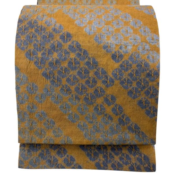 袋帯 正絹 幾何模様 袋帯 美品 リサイクル 美品 袋帯 名品 幾何学模様 絞り 茶色 全通 正絹 中古 : リユース