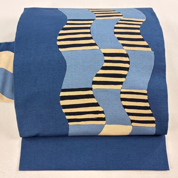 洛楽人 玉蟲染 九寸名古屋帯 幾何学模様 正絹 Q1118 洛楽人 玉蟲染 九寸名古屋帯 幾何学模様 正絹 Q1118