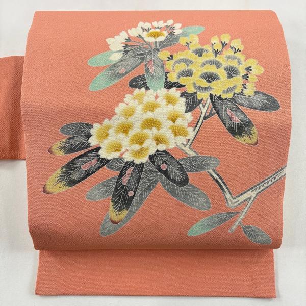 名古屋帯 逸品 人間国宝 羽田登喜男 落款あり 草花 縮緬 ぼかし