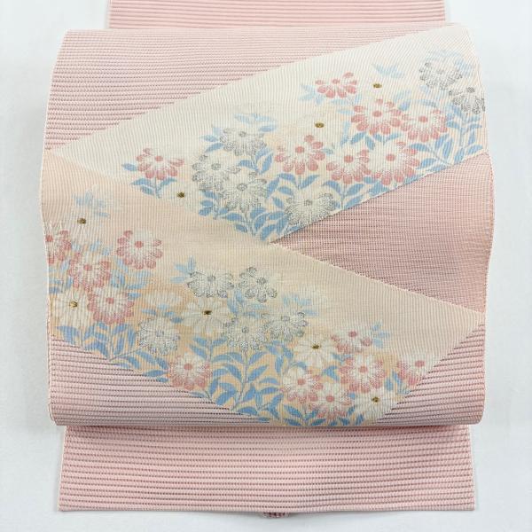 美品 名古屋帯 優品 夏帯 絽 八寸名古屋帯 松葉仕立て 草花 金銀糸