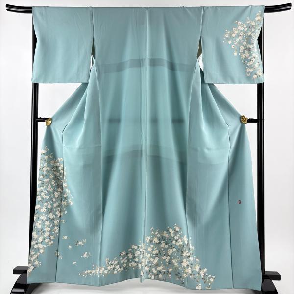訪問着 身丈162cm 裄丈68cm L 袷 落款あり 桜 水色 正絹 秀品 中古