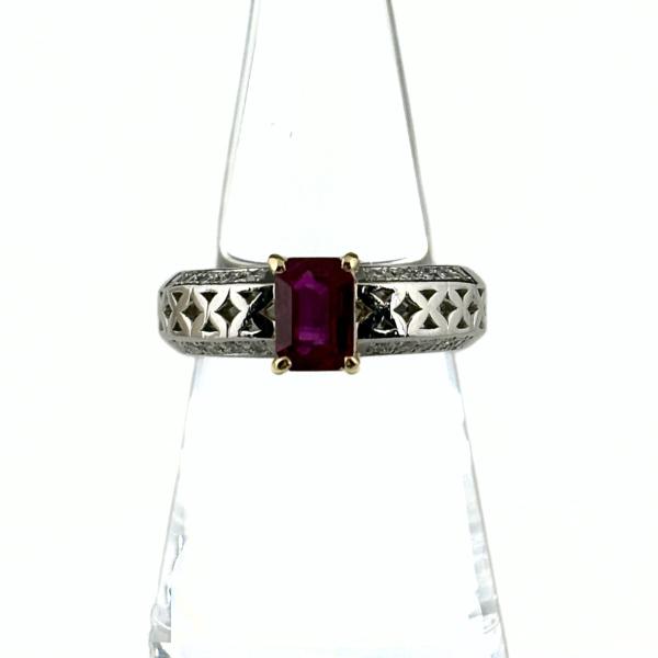 ルビー デザインリング プラチナ YG イエローゴールド メレダイヤ 指輪