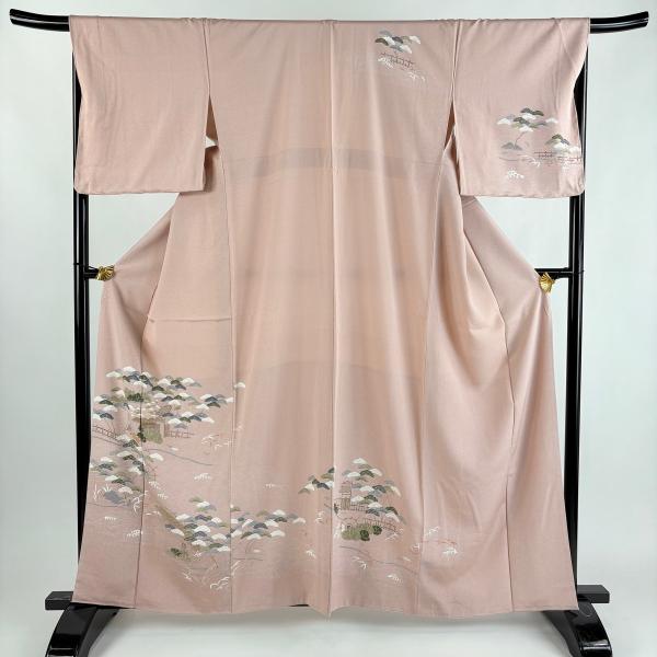 訪問着 身丈160.5cm 裄丈68.5cm L 袷 松 波 ぼかし ピンク 正絹 秀品
