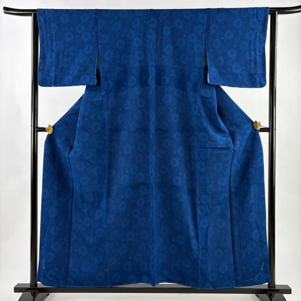 小紋 身丈155.5cm 裄丈63.5cm 正絹 秀品 【中古】 美品 小紋 身丈155.5cm 裄丈63.5cm S 袷 落款あり 菊 縮緬 藍色 正絹