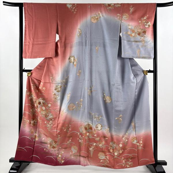 訪問着 身丈162cm 裄丈64cm M 袷 花丸文 芝 金彩 ぼかし ピンク 正絹