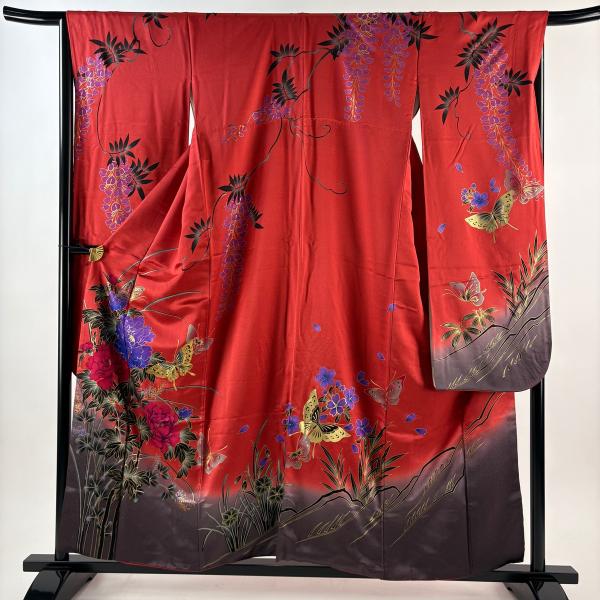 振袖 美品 名品 身丈159.5cm 裄丈67cm 正絹 【中古】 振袖 身丈159cm 裄丈67.5cm L 袷 鼓 桜 金糸 金彩 赤茶 正絹 秀品