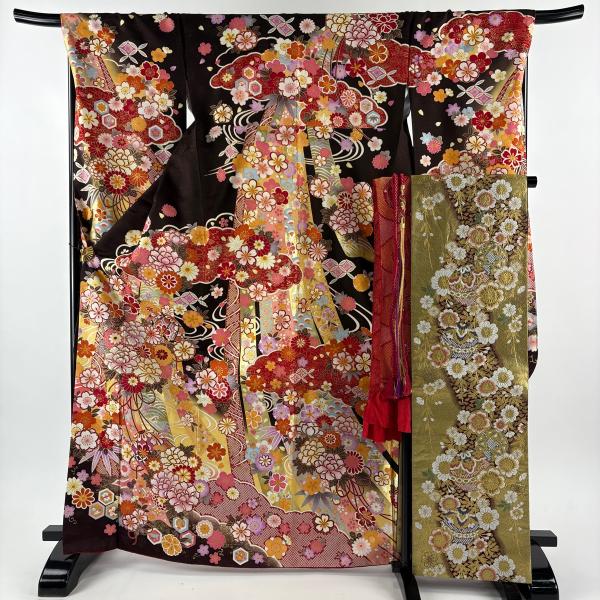 美品 振袖 身丈166.5cm 裄丈70cm L 袷 袋帯フルセット 花束 手鞠 金彩