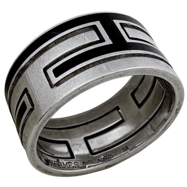 美品⭐︎HERMÈS エルメス　ムーブアッシュ　指輪　シルバー　ブラック　11号 HERMES（エルメス） ムーブアッシュ リング Hロゴ 指輪 リング 17.5号